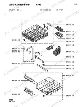 Взрыв-схема посудомоечной машины Aeg FAV3150-W  ML - Схема узла Baskets, tubes 061